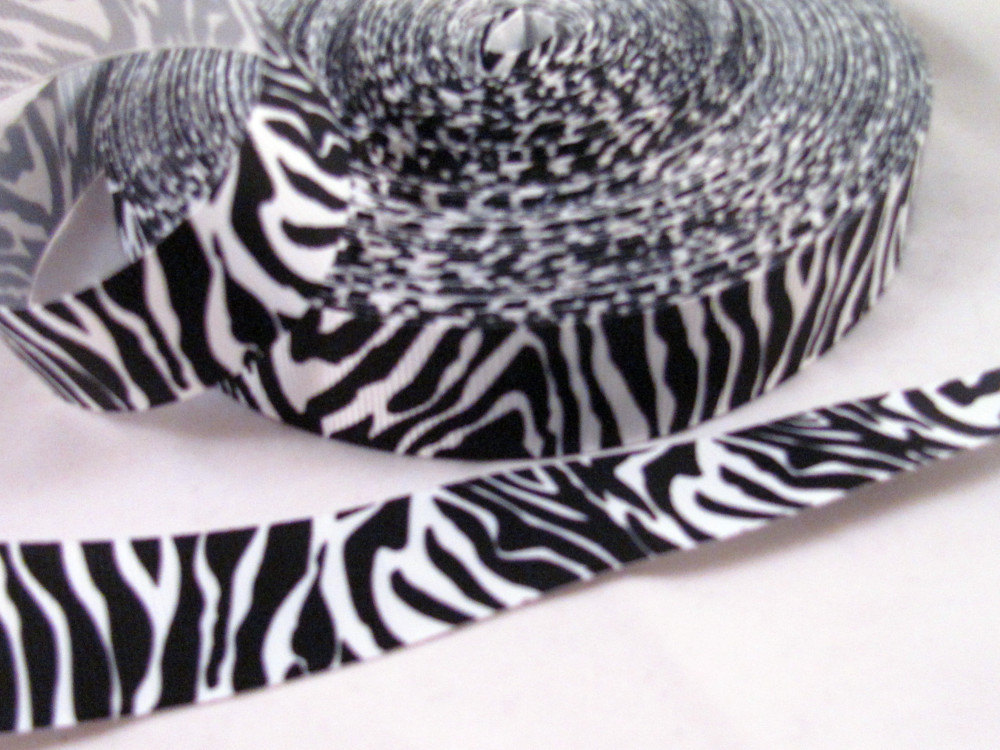3 Yards 7/8" Zebra Print Ribbon In Black & White